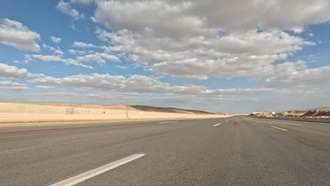Traffic Movement Through Cairo Ain Sokhna Desert Highway Toward Red Sea Coastal Video stock 330031134