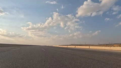 Traffic Movement Through Eastern Desert Road From Cairo Toward Ain Sokhna Stock Footage 329967785