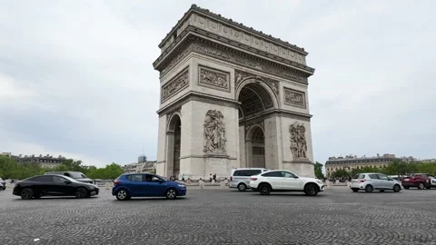 Traffic Moving Around the Arc de Triomphe in Paris France Stock Footage 334921477