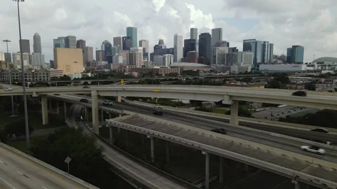 Traffic Moving on Elevated Highway System in Houston Texas USA Stock Footage 246853010