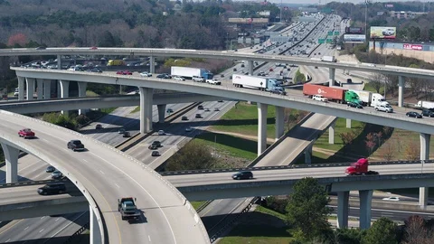 Traffic Moving in many Directions - Static - Drone Video stock 89817331