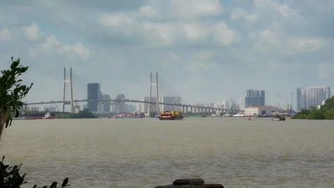 Traffic moving at Tan Thuan Bridge on September 4 2026 스톡 동영상 343333365