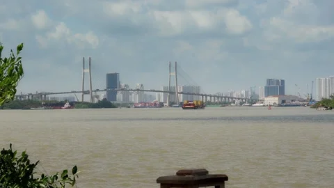 Traffic moving at Tan Thuan Bridge on September 4 2026 스톡 동영상 343333367