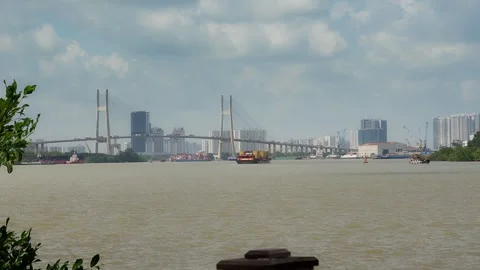 Traffic moving at Tan Thuan Bridge on September 4 2026 스톡 동영상 343333368