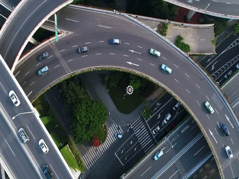 Traffic on multilevel interchange overpass in Shanghai Stock Footage 77311606