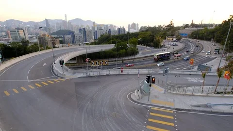 Traffic on multiple lane highway with motion blur in Hong Kong Stock Footage 84794068