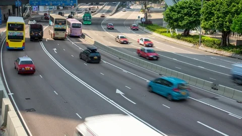 Traffic on multiple lane highway with motion blur - timelapse Stock Footage 96111613