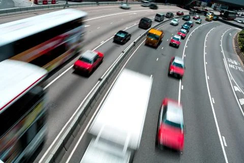 Traffic on multiple lane highway with motion blur Stock Photos