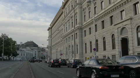 Traffic on Museumstrsse, near the Palace of Justice and Palais Auersperg, Vienna Stock Footage 59595880