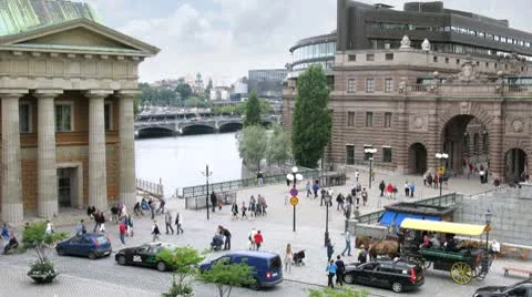 Traffic at Mynttorget square Stock Footage