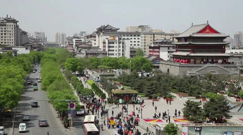Traffic near by drum tower square, xian,shaanxi,China Stock Footage 37108367