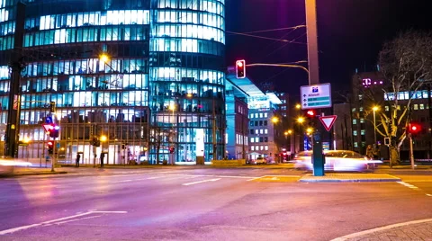 Traffic at night in Duesseldorf Stock Footage 66777544