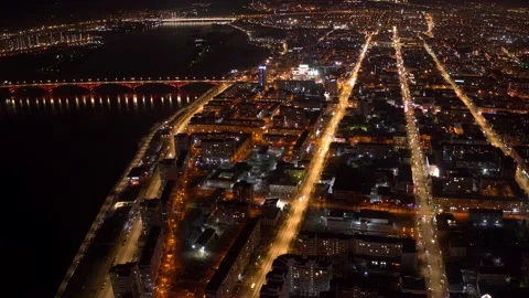 Traffic of the night metropolis, drone hyperlapse Vídeo Stock 152995897