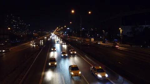 Traffic at night time at The E5 highway in Istanbul Stock Footage 126528533