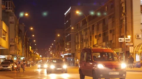 Traffic at night in town Stock Footage 42817939