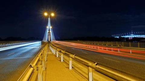 Traffic at night in Warsaw - timelapse Stock Footage 54152470