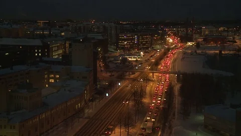 Traffic at night in the winter in Helsinki Video stock 84066385