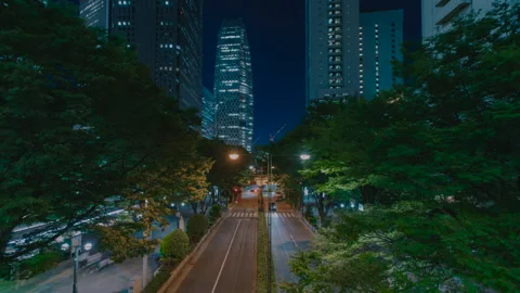 Traffic Nightscape Time-lapse of Nishi-Shinjuku Skyscraper District Stock Footage 332833537