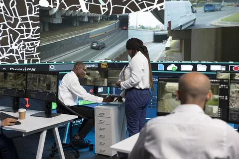Traffic operators brainstorming solutions to fix congested intersections Stock Photos