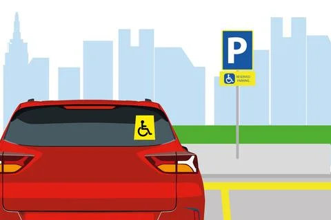 Traffic or road rules. Disabled parking area sign. 스톡 일러스트