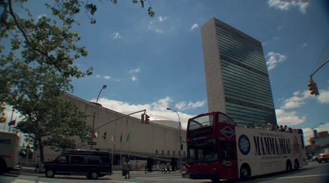 Traffic outside UN building Stock Footage 68886594