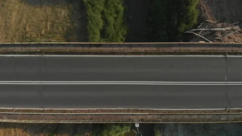 Traffic over the bridge from the sky in slow motion Stock Footage 131875710