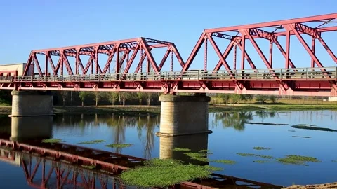Traffic Over Metal Bridge Stock Footage 182584959