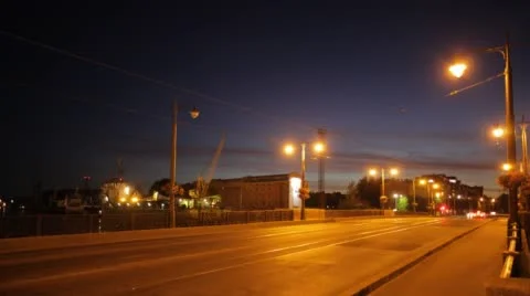 Traffic over old bridge at night Stock Footage 49696866