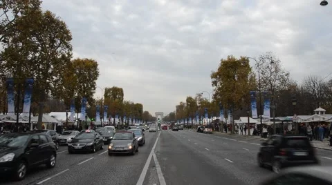 Traffic in Paris Champs Elysee , November 2014 , France Stock Footage 44204693