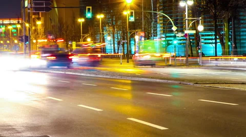 Traffic pass by at night Stock Footage 46894301