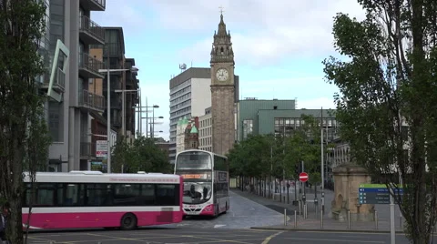 Traffic passes albert memorial clock tower, belfast, northern ireland Stock-Footage 41597654