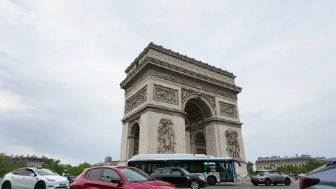 Traffic Passing the Arc de Triomphe Landmark in Paris France Stock Footage 335195045