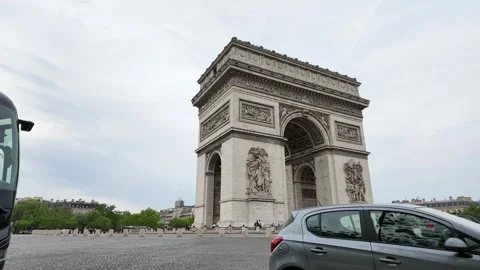 Traffic Passing the Arc de Triomphe Monument in Paris France Stock Footage 335195068