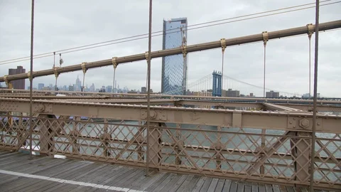 Traffic Passing By On Brooklyn Bridge,Amazing View Of Brooklyn On A Lovely Day Stock Footage 109380463