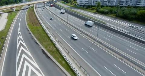 Traffic Passing By A Highway. Flyover Freeway, Highway Stock Footage 92797591