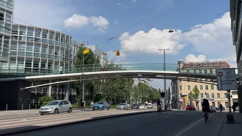 Traffic passing through a bridge in Munich Stock Footage 249352497