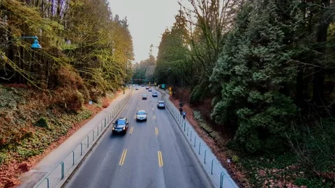 Traffic passing through Stanley Park in Vancouver, BC, Canada Video stock 169000413