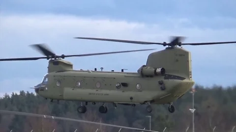 Traffic pattern training flight maneuvers with Chinook helicopter Video stock 83544356