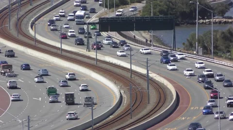 Traffic Perth Freeway and Train Video stock 57213414