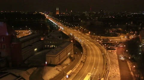 Traffic on a platform at night, Warsaw Video stock 45988462