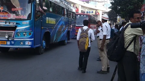 Traffic-policeman-controls-traffic-india Stock Footage 98434513