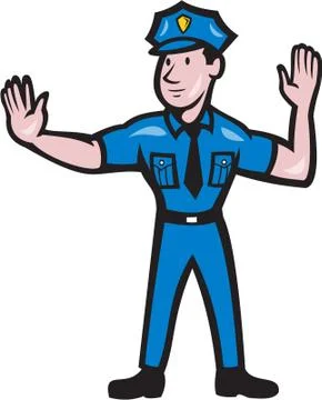Traffic policeman stop hand signal cartoon Stock Illustration