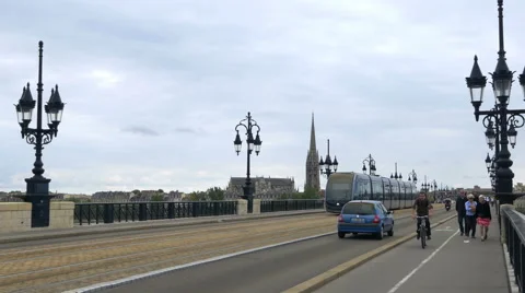 Traffic on the Pont de Pierre bridge - Bordeaux France - HD 4k+ Stock Footage 40975817