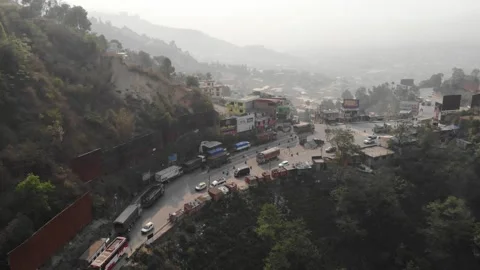 Traffic Queue on Nepal Mountain Road Stock Footage 336332979