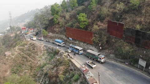 Traffic Queue on Nepal Mountain Road Stock Footage 336333310
