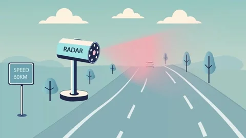 Traffic Radar On highway Road tracking a Car Going in High Speed. Control c.. Stock Footage 304774916