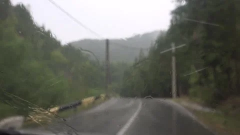Traffic in Rain, Driving Car, Storm on the Road, Highway, Rainy Drops View Stock Footage 345157169