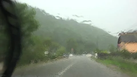 Traffic in Rain, Driving Car, Storm on the Road, Highway, Rainy Drops View  Stock-Footage 346680657