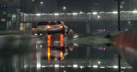 Traffic rain night Stock Footage 145874297
