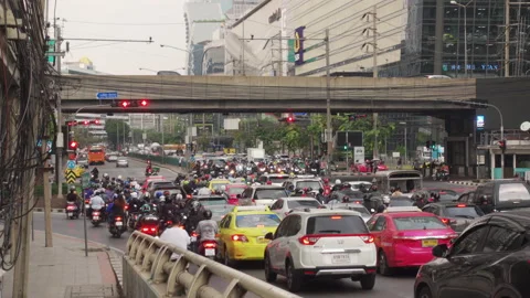 Traffic at Rama 9 Intersection in Bangkok Stock Footage 148988662